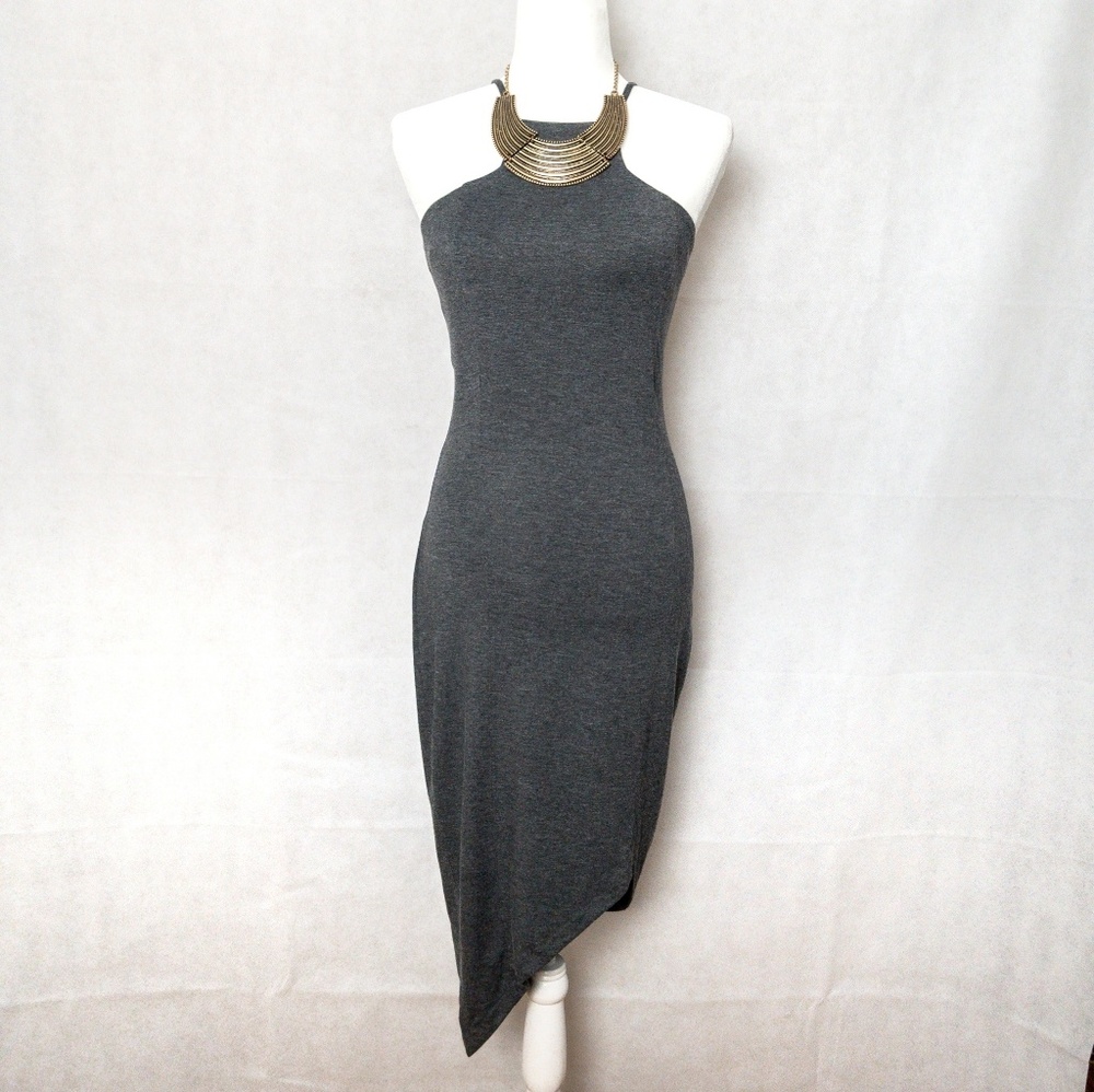 Asymmetrical halter fitted dress
